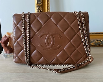 CHANEL CC Vintage Chocolate Brown Lambskin Full Flap Bag ghw