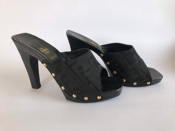 FENDI FF Vintage Monogram Clog Sandals Heels 36 - Etsy