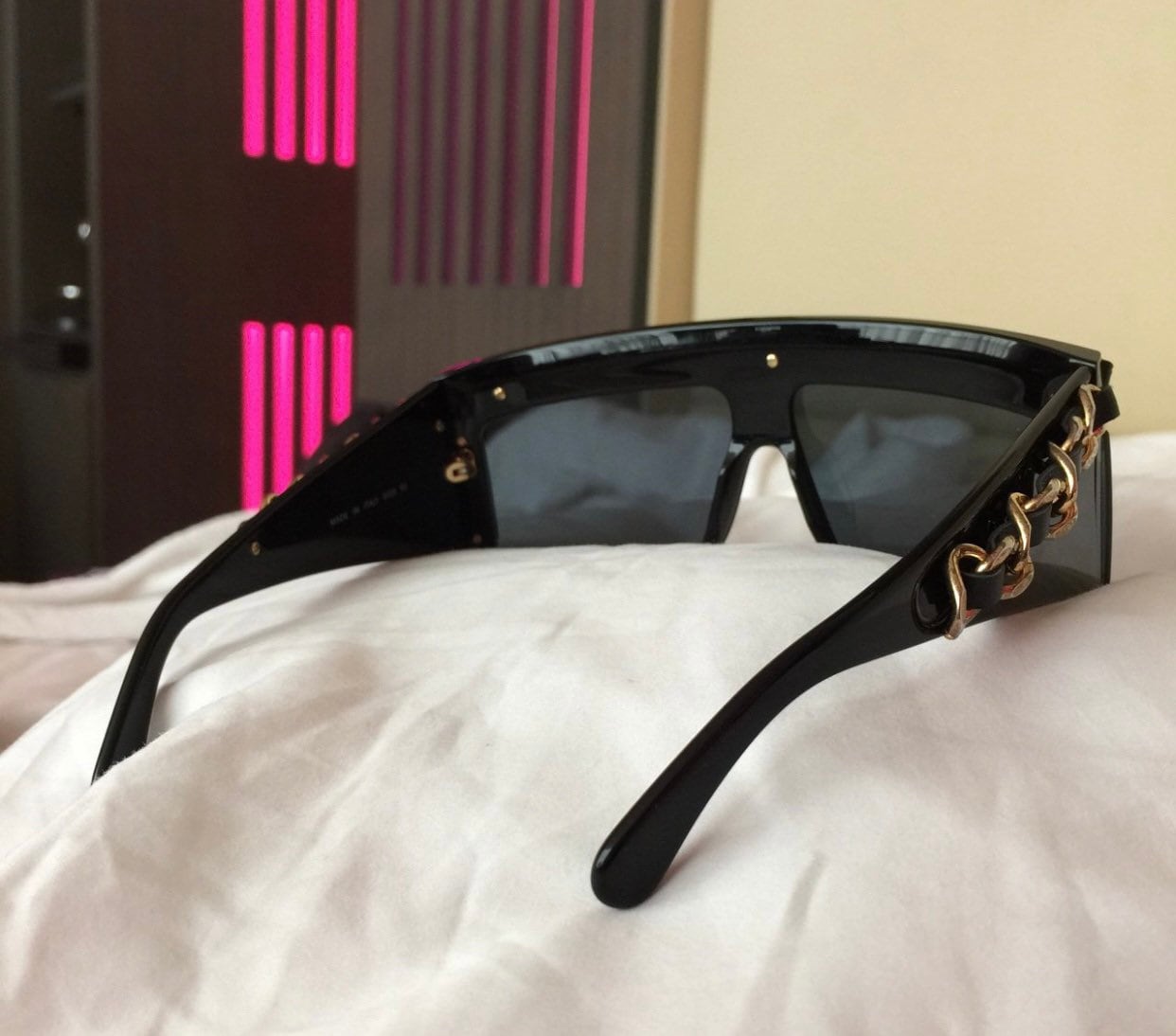 Vintage Amazing CHANEL Leather Chain Sunglasses as Seen on 