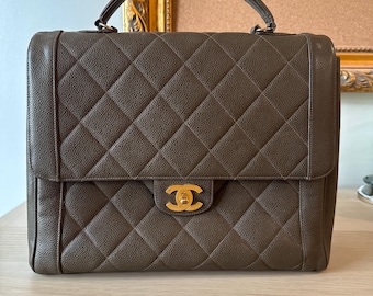 Chanel Vintage Brown Chocolate Classic Kelly Briefcase in caviar
