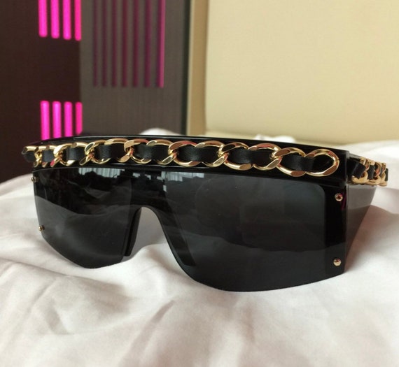 Vintage Amazing CHANEL Leather Chain Sunglasses as Seen on 