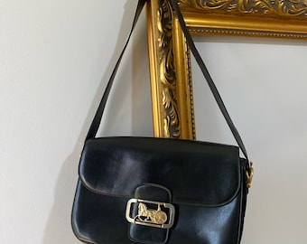 Vintage CELINE Paris horse carriage black box Flap Bag