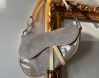 Promoção a partir de 1175! Bolsa Saddle Vintage Christian Dior Galliano Cinza Canvas