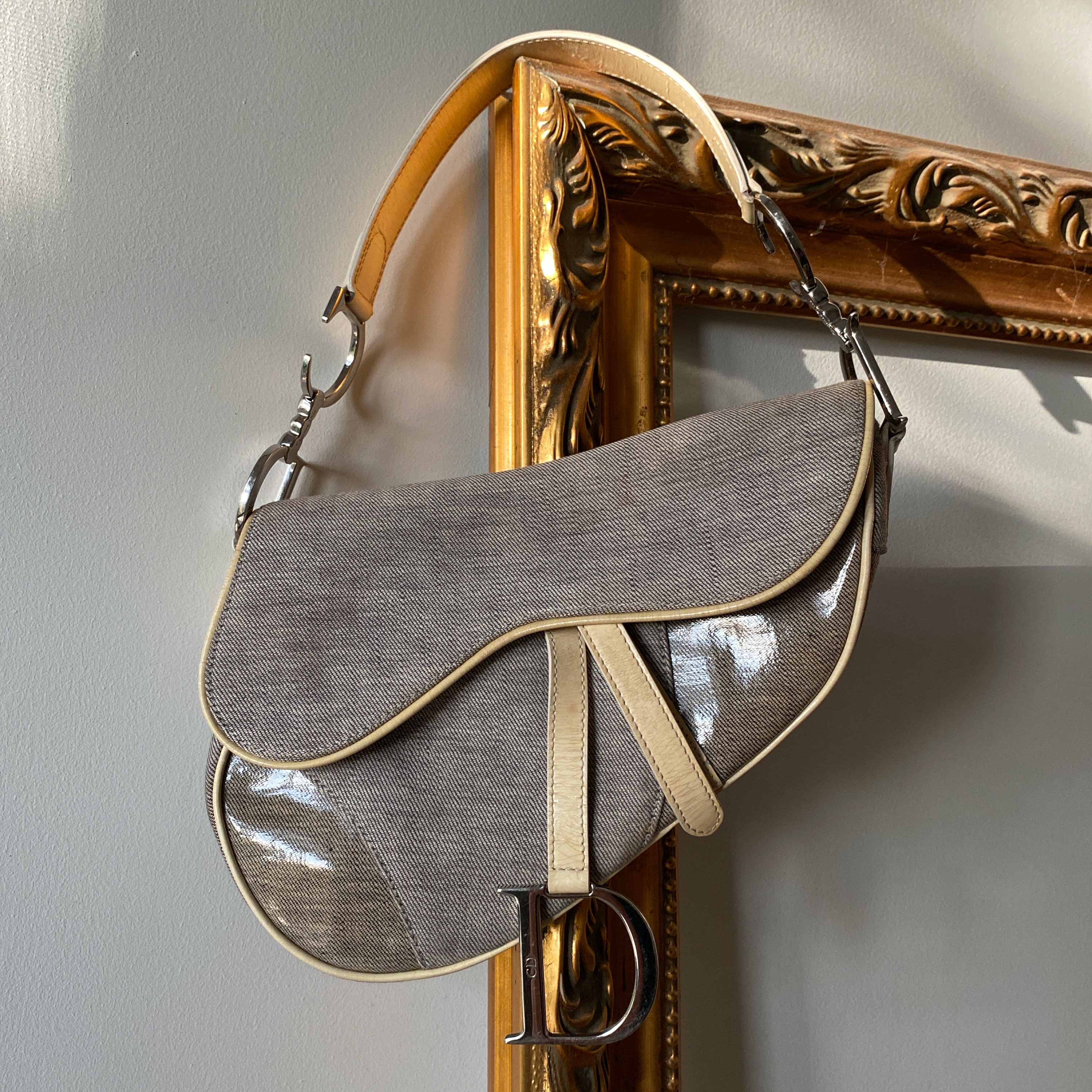 Sale from 1175 Vintage Christian Dior Galliano Gray Canvas Saddle Bag