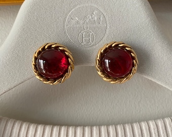 CHANEL 1985 CC gripoix  round Vintage Clip-on Earrings