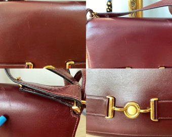 Vintage Hermes Push Lock Flap Bag Circle M From 1983 Burgundy 