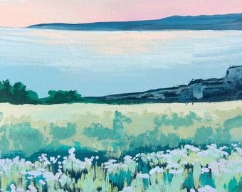 Soft Sunrise | ORIGINAL gouache portrait painting, landscape art, Signed Meag Artista illustration