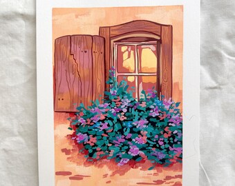 Window in Italy | ORIGINAL gouache painting, winter art, Signed Meag Artista illustration