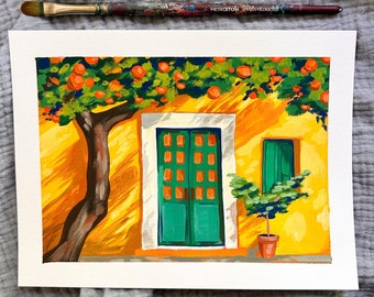 Tuesday Afternoon in Florida | ORIGINAL gouache landscape painting, florida art, Signed Meag Artista illustration