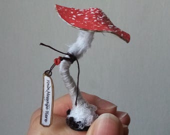 Red Amanita Mushroom Sculpture Whimsical Home decoration Miniature Toadstool Decor, PERSONALIZED Gift Fall Season Decor Woodland Fairy Tales