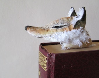 fox bookmark gift booklovers whimsical hand painted embroidered peekaboo animal fabric geek quirky fun reading accessory humorous bookmarks