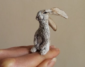 bunny miniature rabbit hare spring easter decor embroidered textile art cute animal gift idea