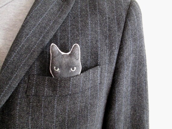 Spilla con testa di gatto nero dipinta a mano idea regalo | Etsy Italia