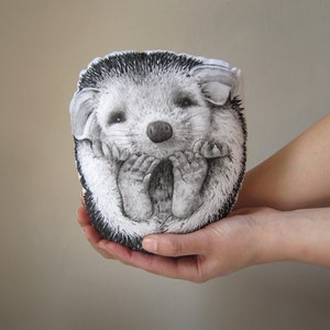 throw pillow hedgehog decorative pillow handpainted cushion home decor plush black and white soft toy image 1