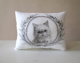 Personalized cat portrait pillow gift idea for cats lovers hand painted tribute beloved pet custom message memory cushion