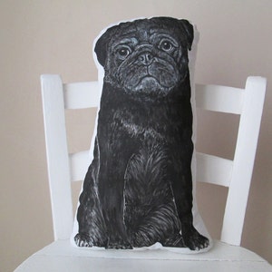 pug throw pillow real size stuffed animal for dog lovers black pug plush decorative pillow cushion painted pug shaped realistic animal image 1