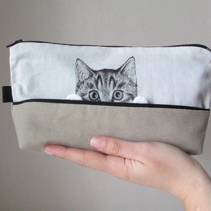 Cute Funny Cat Zipper Pouch Handmade Hand-Painted Pencil Bag Small Cosmetic Bag GIFT IDEA back to school, kids, work colleague, cats lovers