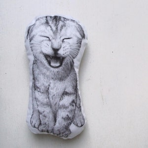 stuffed cat soft toy plush hand painted black and white nursery decor baby shower gift idea