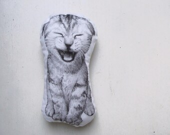 stuffed cat soft toy plush hand painted black and white nursery decor baby shower gift idea