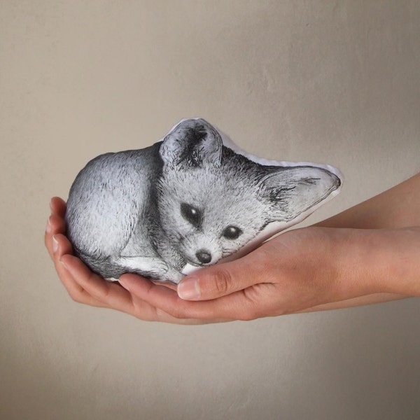 fox fennec shaped plush children room decor hand painted soft toy nursery decor black and white realistic stuffed animal