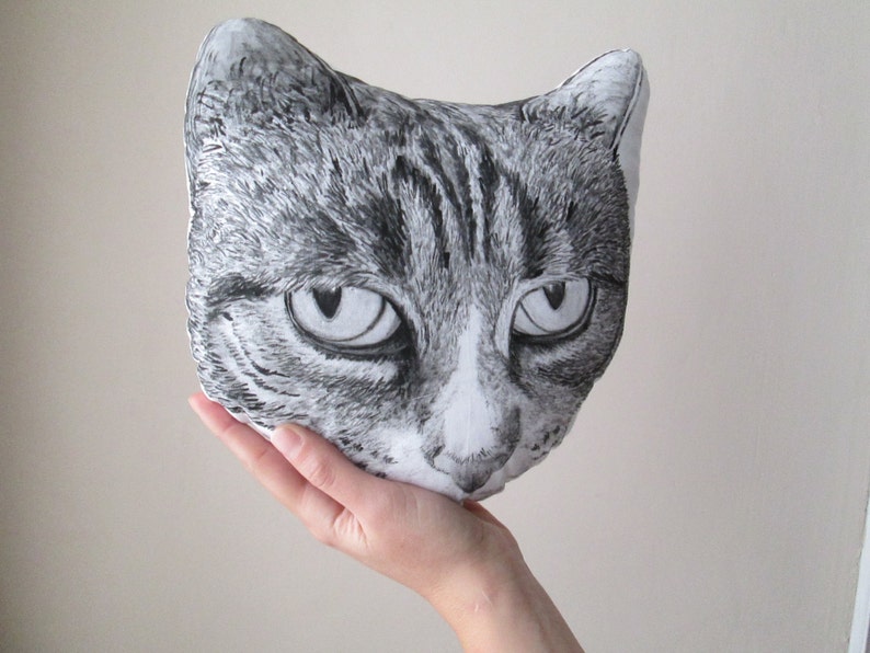 cat pillow tabby cat head decorative cushion peeking cat for crazy cat lady cuddly toy hand painted handmade gift idea for cat lovers image 2