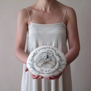 Personalized Wedding Ring Pillow: Hand-Painted Woodland Bears