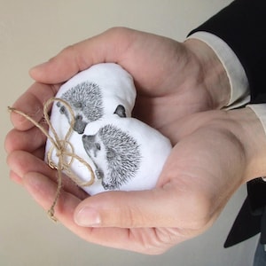 Heart shaped ring bearer pillow hedgehogs in love wedding ring bearer with lace cottage chic ivory white