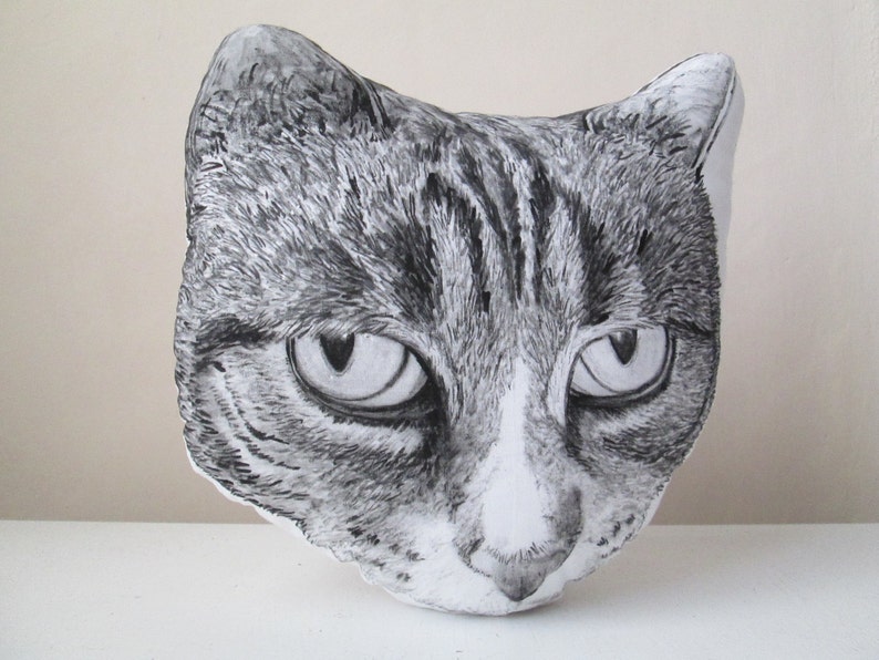 cat pillow tabby cat head decorative cushion peeking cat for crazy cat lady cuddly toy hand painted handmade gift idea for cat lovers image 4