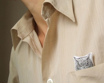 owl brooch soft fabric hand painted animal brooch jewelry for owls lovers woodland black and white