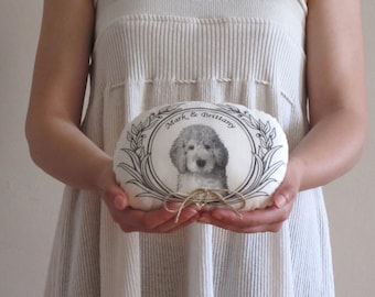 Personalized Wedding Ring Bearer Pillow Custom ring pillow hand painted unique pet portrait wedding ring pillow