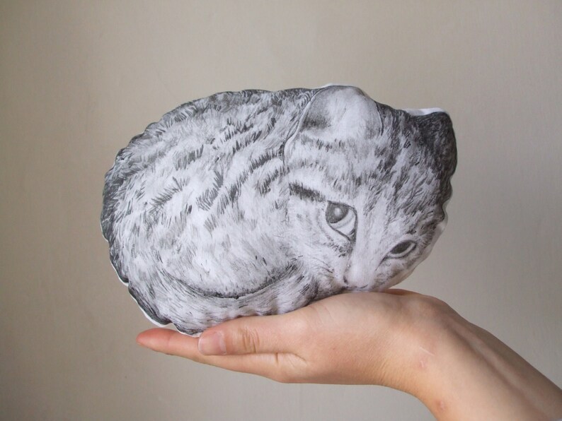 cat plush curled up softie cute cub puppy pet animal shaped pillow cloth doll cotton fabric hand painted gift idea baby shower nursery decor image 1