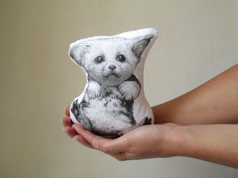 fennec fox plush animal soft toy baby fennec cushion fox doll handpainted mini pillow decorative black and white cotton image 1