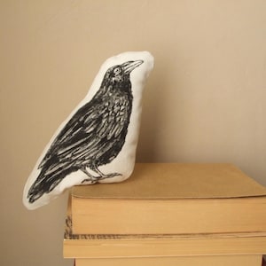 black crow cuddly plush crow stuffed raven soft sculpure bird stuffed realistic hand painted animal fantasy woodland gothic decor