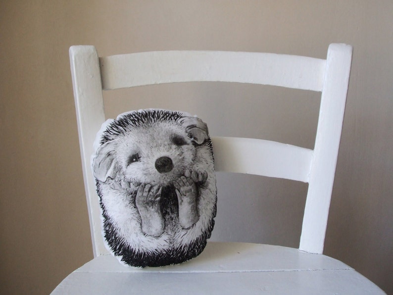 throw pillow hedgehog decorative pillow handpainted cushion home decor plush black and white soft toy image 2