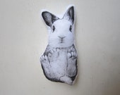white bunny plush rabbit soft toy animal totem cottage chic home decor black and white gift idea baby shower