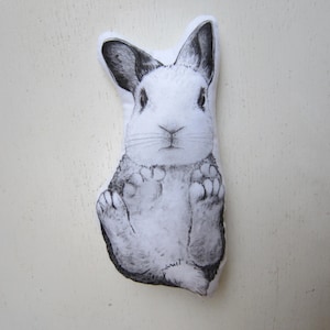Hand-Painted White Bunny Plush, Cotton Rabbit Soft Toy