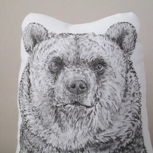 Hand-Painted Bear Throw Pillow, Black and White Woodland Decor