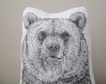 bear throw pillow bear plush decorative pillow animal shaped stuffed hand painted black and white woodland