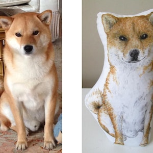 Dog portrait pillow custom pet plush painting from picture personalized gift idea for dogs owners and dog lovers pet loss husky shiba inu image 1