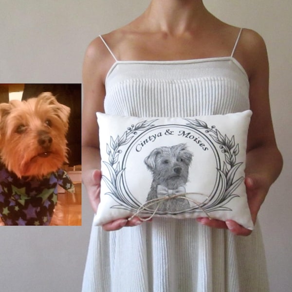 Personalisiertes Haustier Portrait Ringkissen, Hund Hochzeit Ringkissen