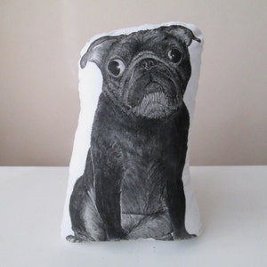 black pug plush dog pillow hand painted realistic soft sculpture gift idea for pugs lover image 2