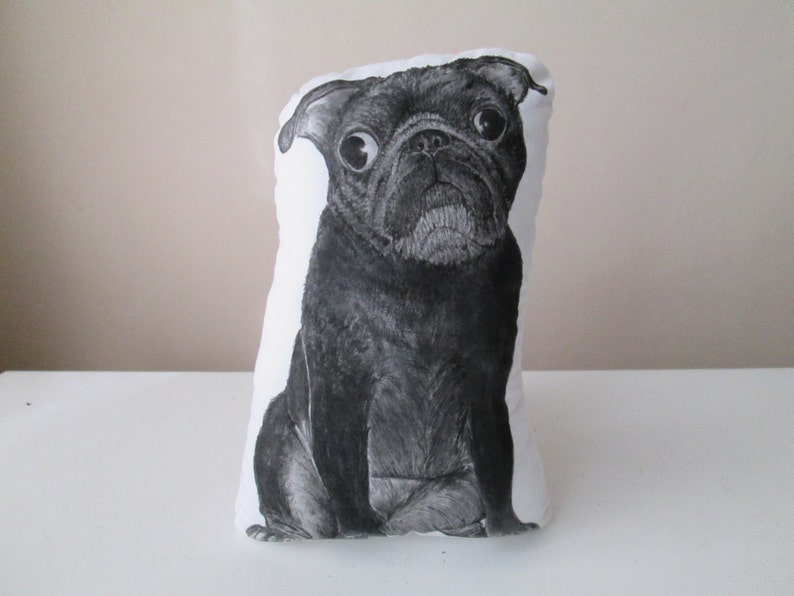 black pug plush dog pillow hand painted realistic soft sculpture gift idea for pugs lover image 2