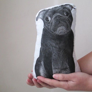 black pug plush dog pillow hand painted realistic soft sculpture gift idea for pugs lover image 3