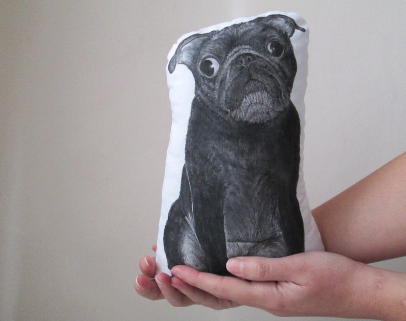 black pug plush dog pillow hand painted realistic soft sculpture gift idea for pugs lover image 3