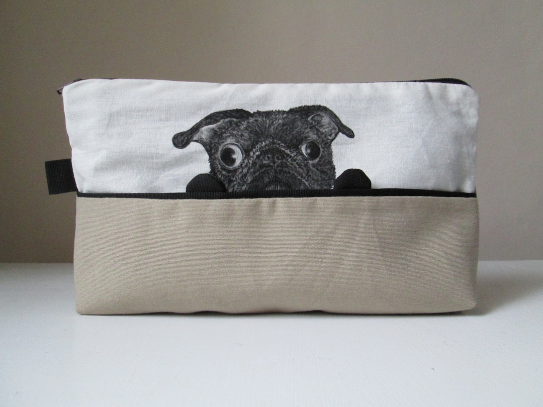 Pug Pencil Case Funny Black Pug Toiletry Cosmetic Pouch Gift Idea for