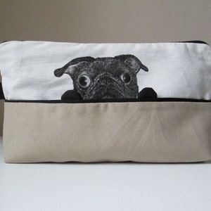 pug pencil case funny black pug toiletry cosmetic pouch gift idea for dog lovers for dogs walker hand painted fabric cotton vegan bag