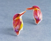 tropical kingfisher earrings, summer trend bird studs, everyday jewelry