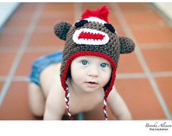 Sock Monkey hat crochet pattern NB-5 and up