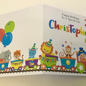 Circus Train Personalised 1st Birthday Card Son  Grandson, Nephew, Godson 2nd 3rd 4th 5th 6th With Glitter Name