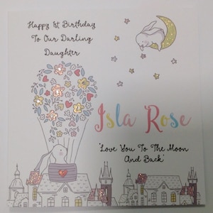 Cute Personalised Girl 1st Birthday Card Daughter, Granddaughter, Niece, Goddaughter, Sister, 2nd 3rd 4th 5th 6th 7th 8th 9th